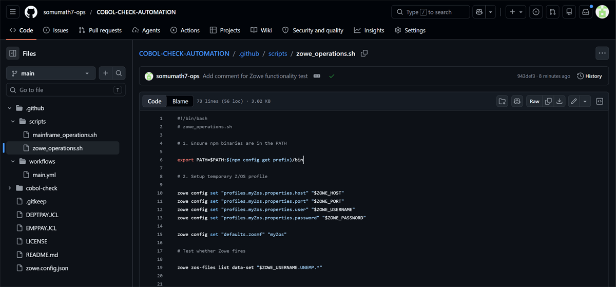 Configuring Z/OS Profile in Shell Script